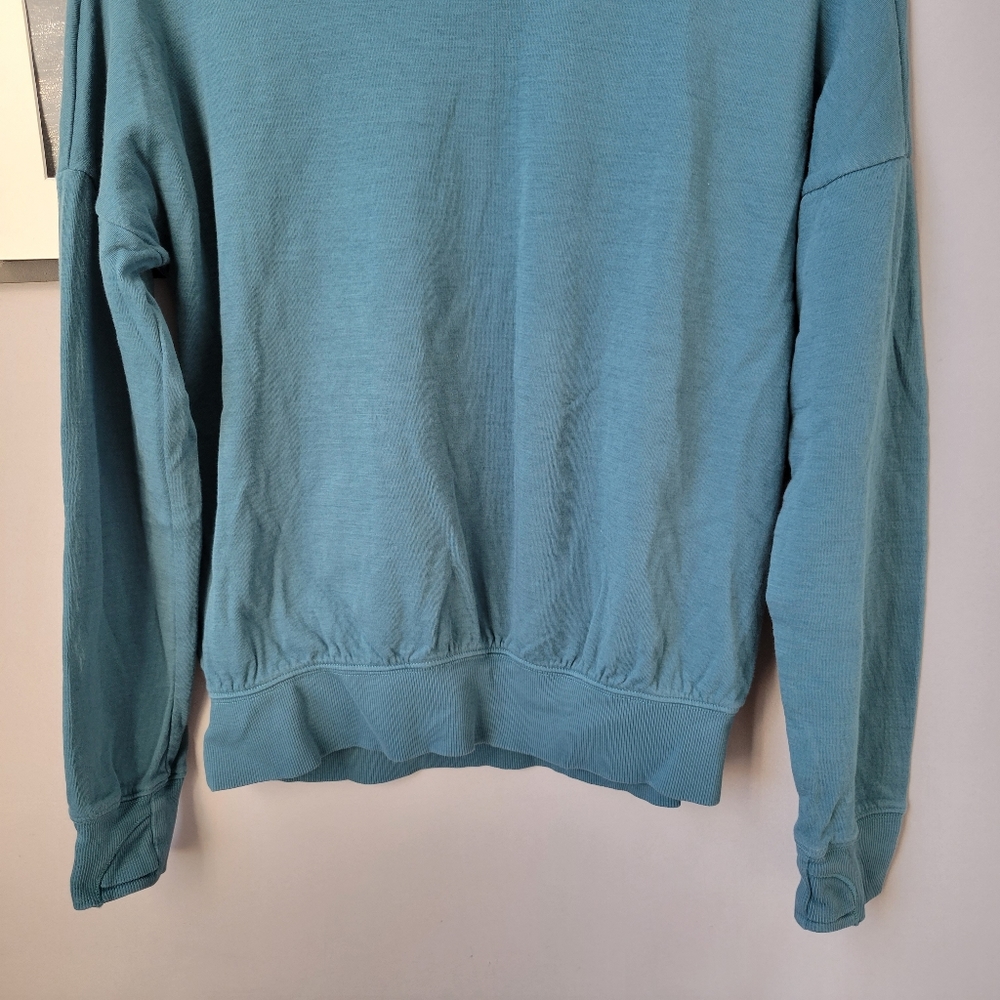 Athleta Girl Beachy Scrunch Pullover Crew Neck‎ Sweatshirt Teal Blue XL 14 - Picture 7 of 13